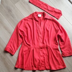 Byron Lars Red Button-Up Blouse with Matching Sash Womens Large
